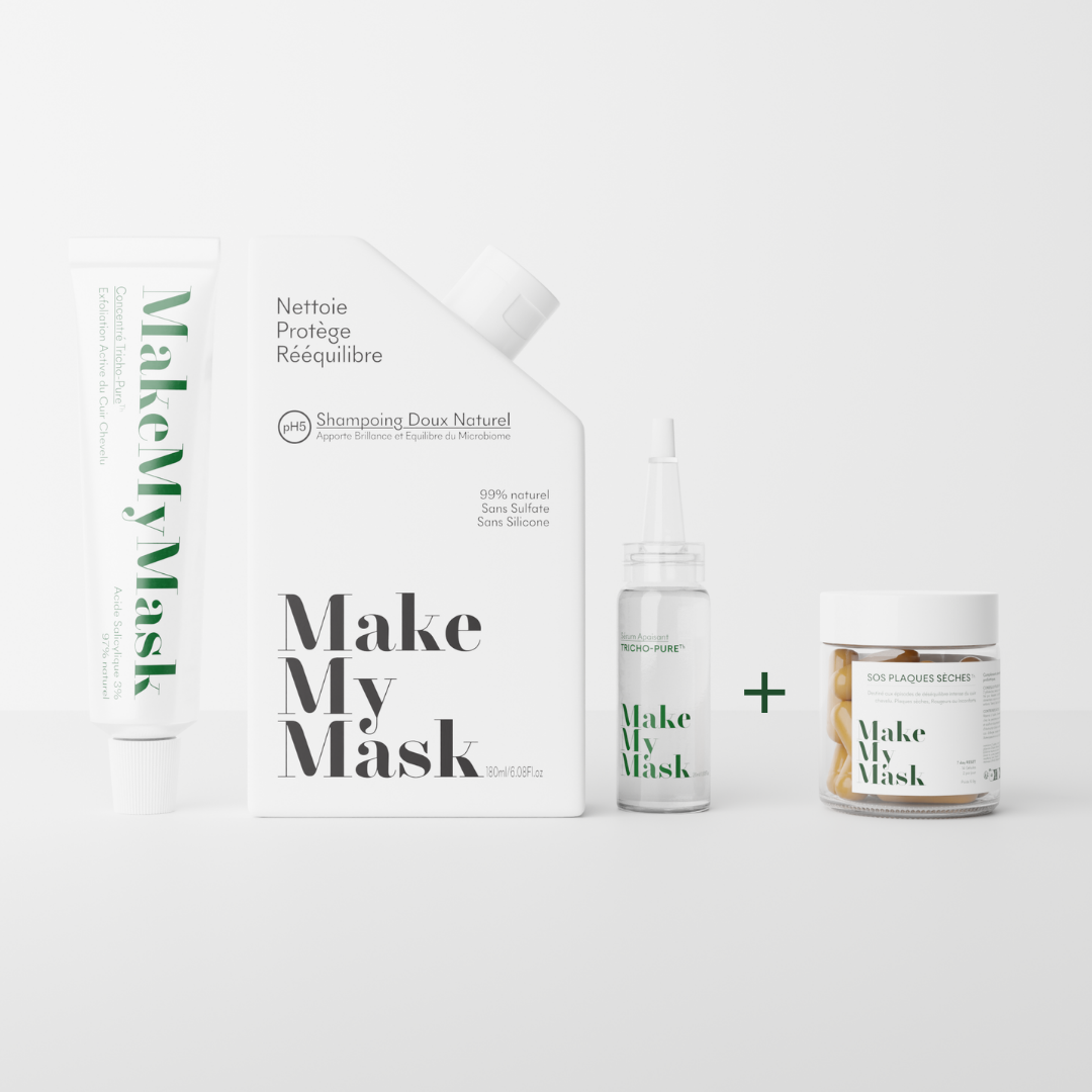 Le protocole anti-pso et le complément SOS plaques sèches de MakeMyMask pour lutter contre les plaques sèches et le psoriasis