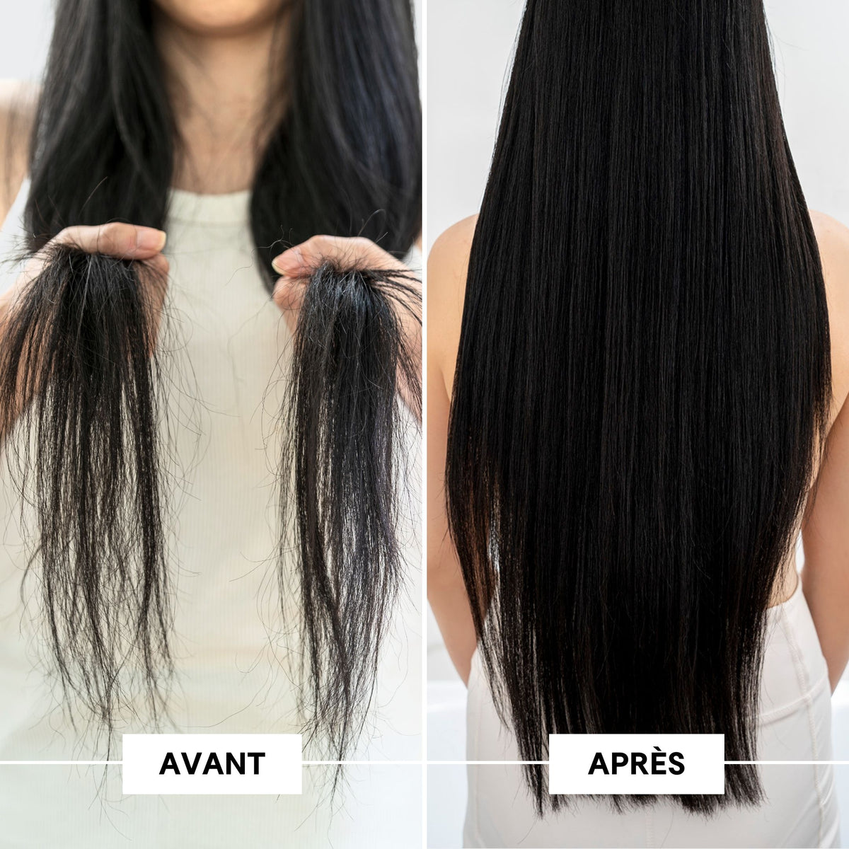 avant-après cheveux secs et abîmés